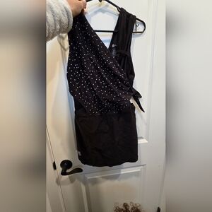 Black Polka Dot Sleeveless Wrap Top